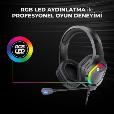 Lecoo HT403 3.5mm Jack + USB Kablolu Kulak Üstü RGB Aydınlatmalı Gaming Kulaklık Siyah - 6
