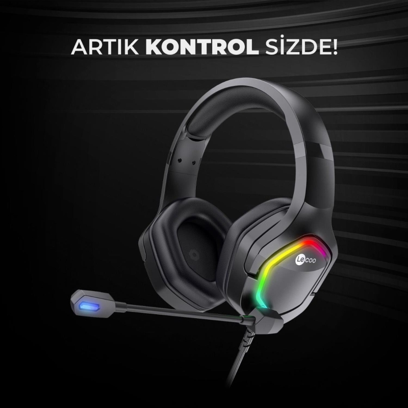 Lecoo HT403 3.5mm Jack + USB Kablolu Kulak Üstü RGB Aydınlatmalı Gaming Kulaklık Siyah - 5