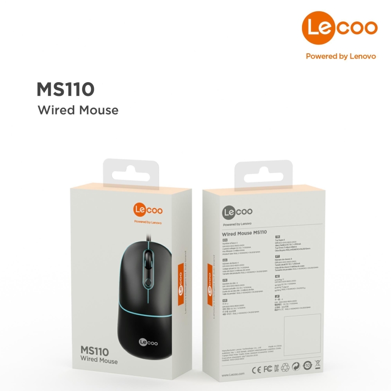 Lecoo MS110 USB Kablolu 2400DPI 4 Tuşlu RGB Sessiz Click Optik Gaming Oyuncu Mouse Siyah - 6