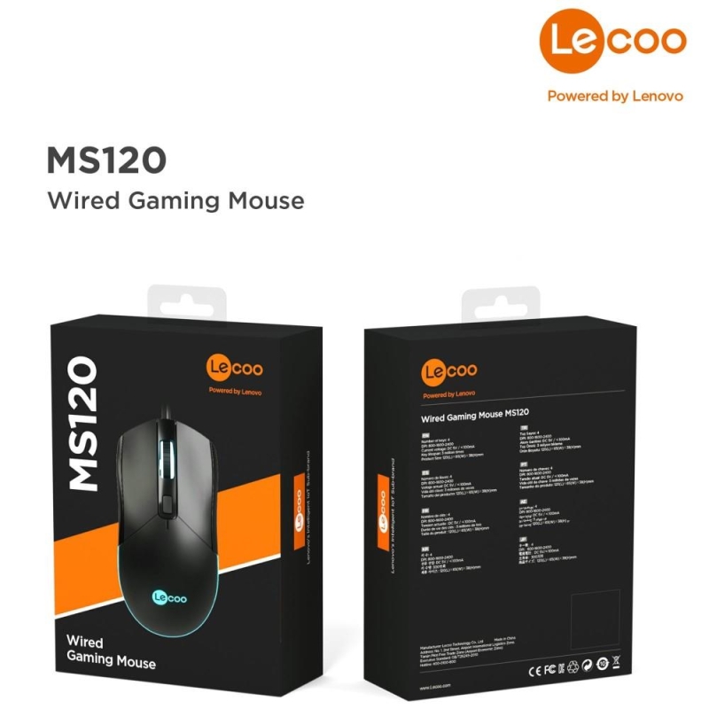 Lecoo MS120 USB Kablolu 2400DPI 4 Tuşlu RGB LED Aydınlatmalı Optik Gaming Optik Mouse Siyah - 6