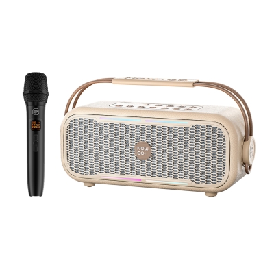 NowGo C1 100W Taşınabilir RGB Bluetooth Hoparlör Mikrofonlu Karaoke Parti Speaker Bej - NowGo