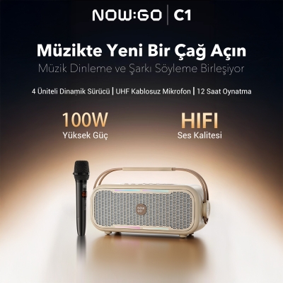 NowGo C1 100W Taşınabilir RGB Bluetooth Hoparlör Mikrofonlu Karaoke Parti Speaker Bej - 2