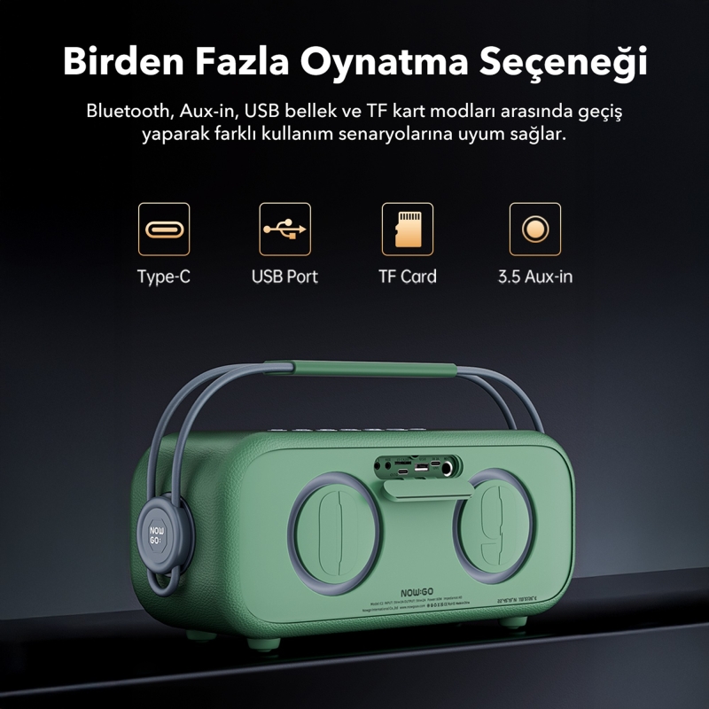 NowGo C1 100W Taşınabilir RGB Bluetooth Hoparlör Mikrofonlu Karaoke Parti Speaker Bej - 8