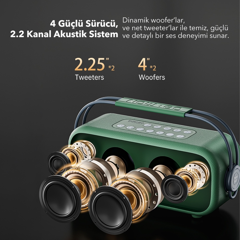NowGo C1 100W Taşınabilir RGB Bluetooth Hoparlör Mikrofonlu Karaoke Parti Speaker Yeşil - 5