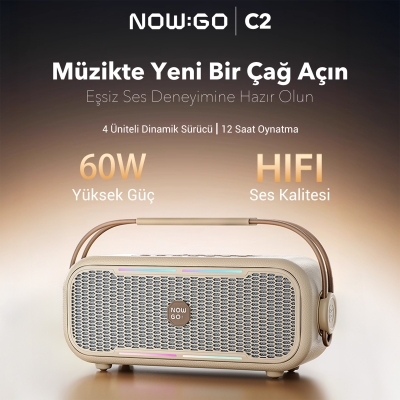 NowGo C2 60W Taşınabilir RGB Bluetooth Hoparlör IPX4 Parti Speaker Bej - 2