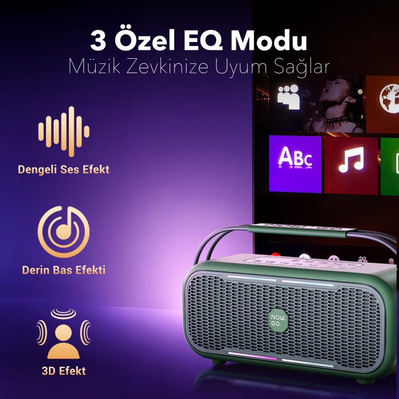 NowGo C2 60W Taşınabilir RGB Bluetooth Hoparlör IPX4 Parti Speaker Yeşil - 7