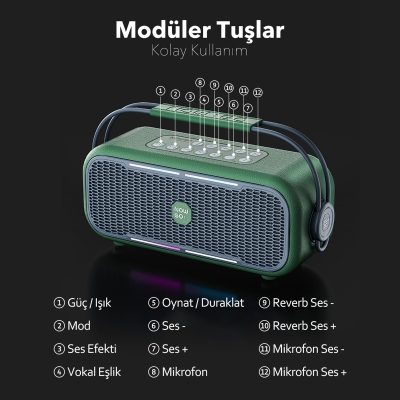 NowGo C2 60W Taşınabilir RGB Bluetooth Hoparlör Mikrofonlu Karaoke Parti Speaker Bej - 12