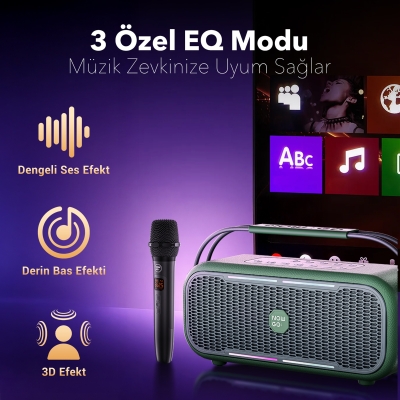 NowGo C2 60W Taşınabilir RGB Bluetooth Hoparlör Mikrofonlu Karaoke Parti Speaker Yeşil - 8