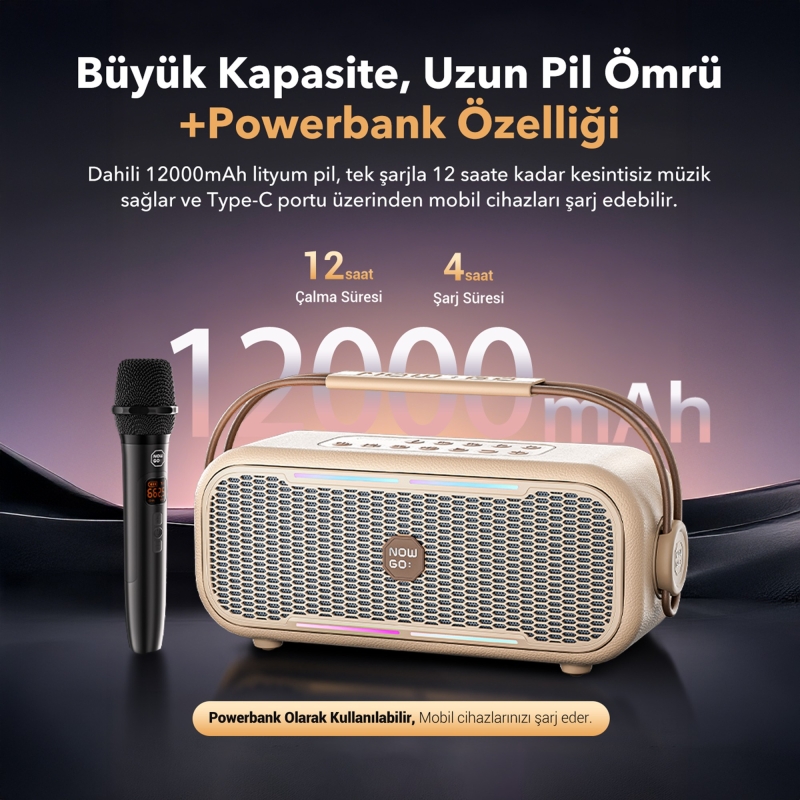 NowGo C2 60W Taşınabilir RGB Bluetooth Hoparlör Mikrofonlu Karaoke Parti Speaker Yeşil - 4