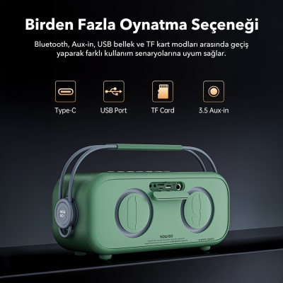 NowGo C2 60W Taşınabilir RGB Bluetooth Hoparlör Mikrofonlu Karaoke Parti Speaker Yeşil - 9