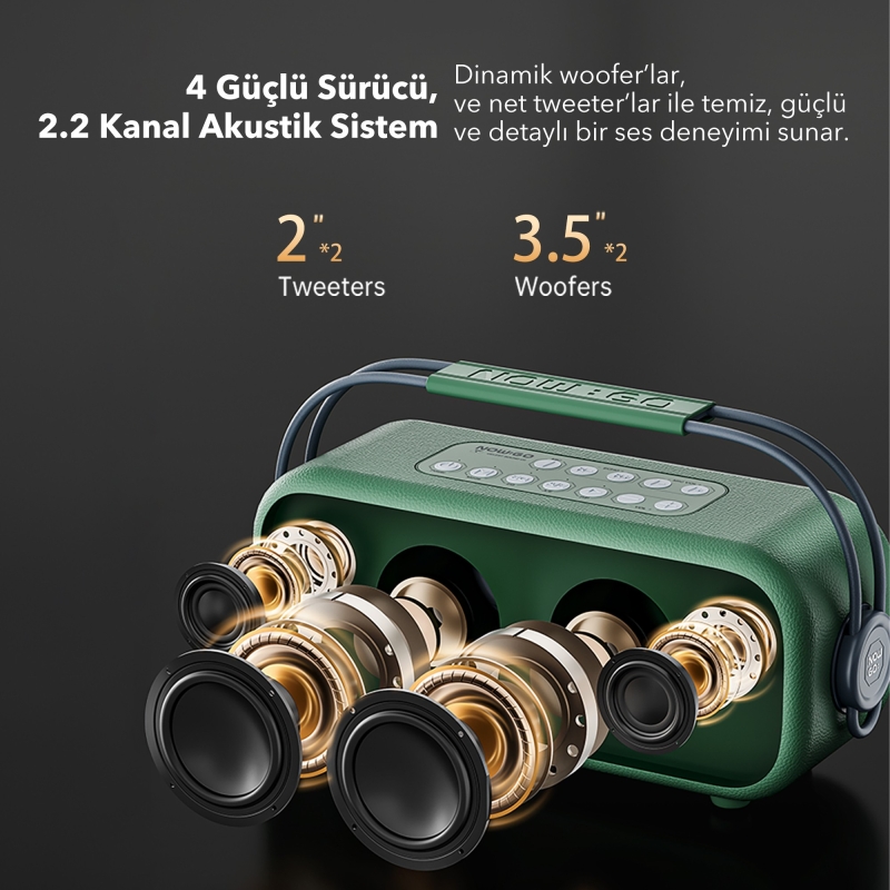 NowGo C2 60W Taşınabilir RGB Bluetooth Hoparlör Mikrofonlu Karaoke Parti Speaker Yeşil - 6