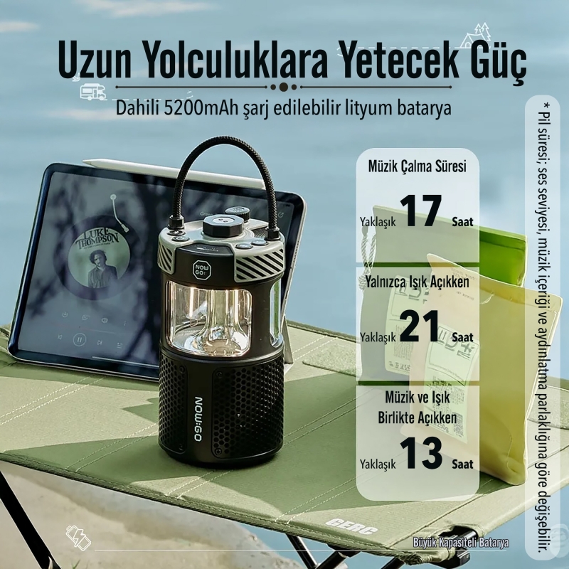 NowGo F1 20W Bluetoooth Hoparlör Taşınabilir Powerbank Kamp Feneri Bej - 9