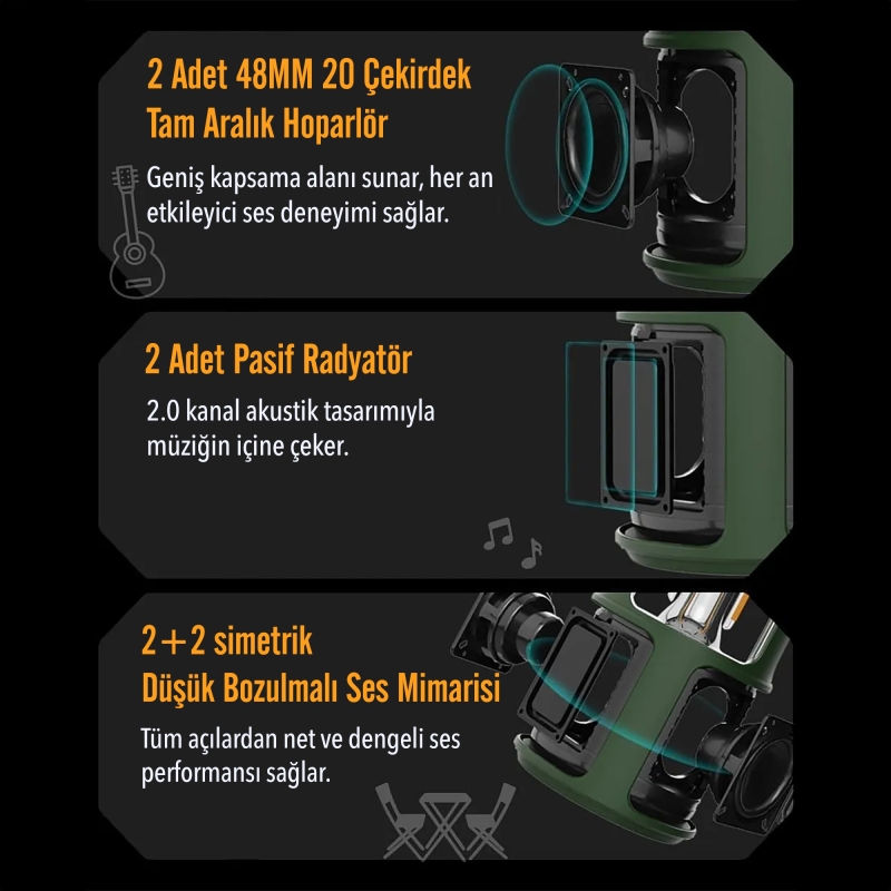 NowGo F1 20W Bluetoooth Hoparlör Taşınabilir Powerbank Kamp Feneri Bej - 6