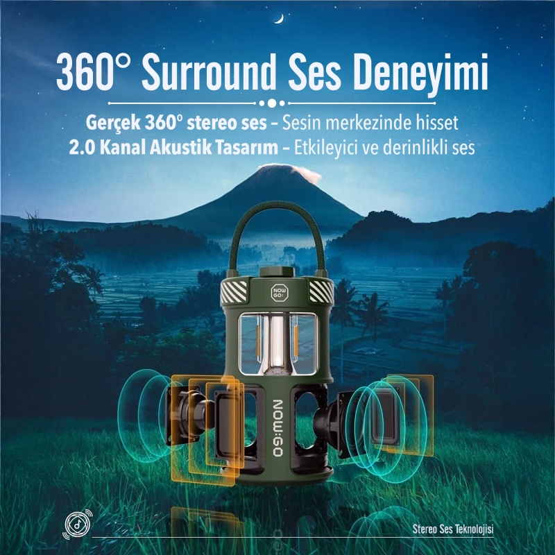 NowGo F1 20W Bluetoooth Hoparlör Taşınabilir Powerbank Kamp Feneri Bej - 11