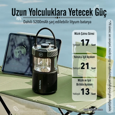 NowGo F1 20W Bluetoooth Hoparlör Taşınabilir Powerbank Kamp Feneri Bej - 9