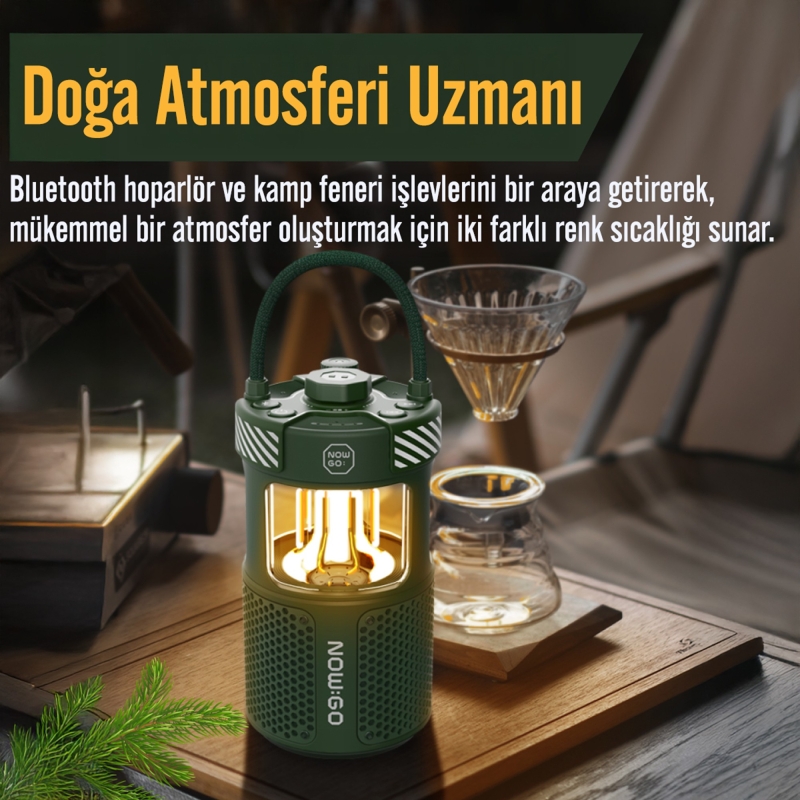 NowGo F1 20W Bluetoooth Hoparlör Taşınabilir Powerbank Kamp Feneri Yeşil - 4