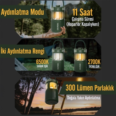 NowGo F1 20W Bluetoooth Hoparlör Taşınabilir Powerbank Kamp Feneri Yeşil - 2