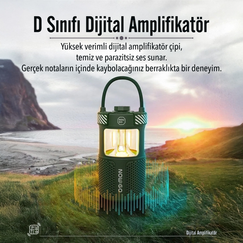NowGo F1 20W Bluetoooth Hoparlör Taşınabilir Powerbank Kamp Feneri Yeşil - 7