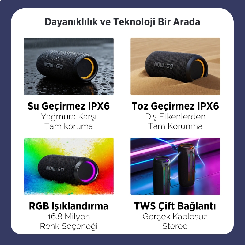 NowGo F6 20W RGB Speaker Su Geçirmez Taşınabilir Kablosuz Bluetooth Hoparlör Gri - 5
