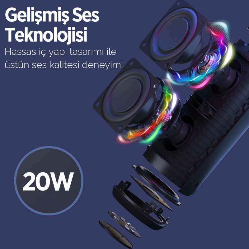 NowGo F6 20W RGB Speaker Su Geçirmez Taşınabilir Kablosuz Bluetooth Hoparlör Siyah - 4