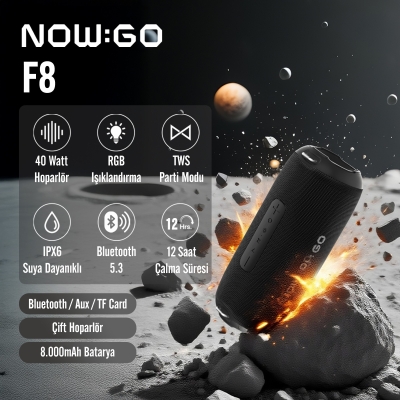 NowGo F8 40W RGB Speaker Su Geçirmez Taşınabilir Kablosuz Bluetooth Hoparlör Gri - 3