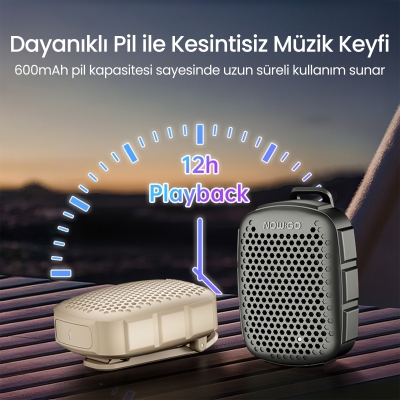 NowGo Lava Clip 5W Klipsli Su Geçirmez Taşınabilir Mini Bluetooth Hoparlör Bej - 9