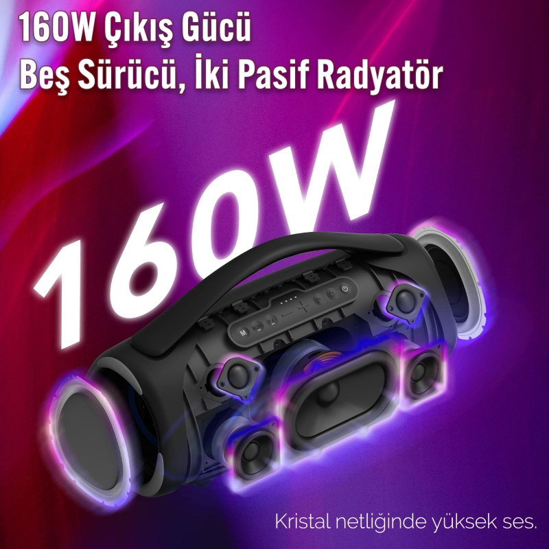 NowGo Storm 2 160W RGB Super Bass TWS Party Speaker Taşınabilir Kablosuz Bluetooth Hoparlör - 4