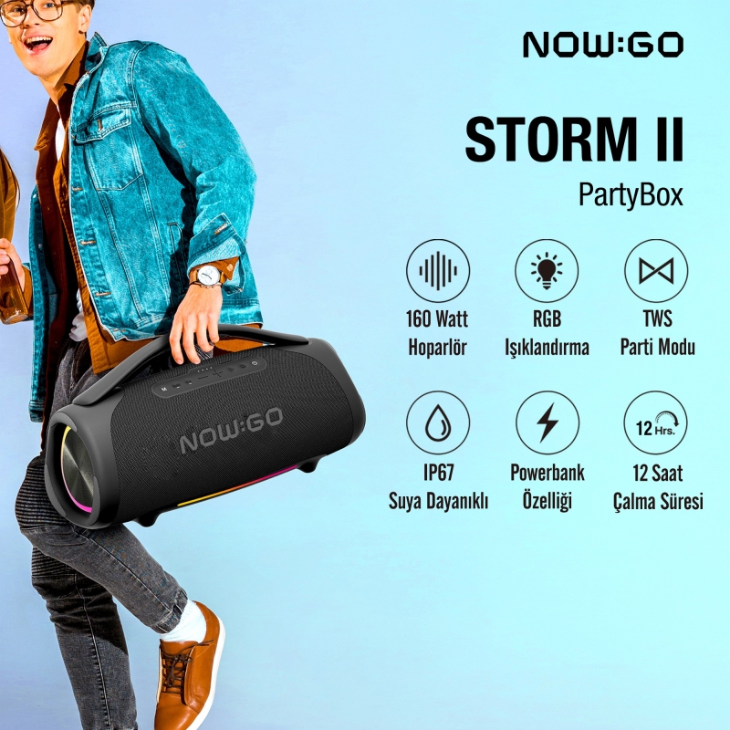NowGo Storm 2 160W RGB Super Bass TWS Party Speaker Taşınabilir Kablosuz Bluetooth Hoparlör - 3