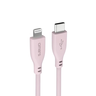 Omars 20W 3A Type-C to Ligthning iPhone iPad Uyumlu Hızlı Şarj Kablosu Pembe 1 Metre - Omars