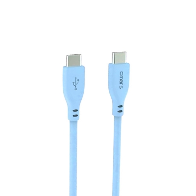 Omars 60W 3A Type-C to Type-C Silikon PD Hızlı Şarj ve Data Kablosu Mavi 1 Metre - Omars