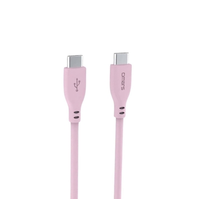 Omars 60W 3A Type-C to Type-C Silikon PD Hızlı Şarj ve Data Kablosu Pembe 1 Metre - Omars