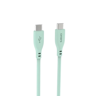 Omars 60W 3A Type-C to Type-C Silikon PD Hızlı Şarj ve Data Kablosu Yeşil 1 Metre - Omars