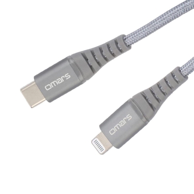 Omars iPhone Type-C to Lightning Örgülü Hızlı Şarj ve Data Kablosu 1 Metre Gri - Omars
