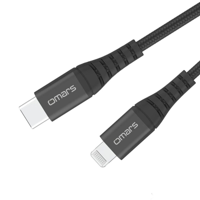 Omars iPhone Type-C to Lightning Örgülü Hızlı Şarj ve Data Kablosu 1 Metre Siyah - Omars