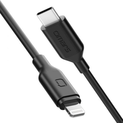 Omars Type-C to iPhone MFI Lightning Hızlı Şarj ve Data Kablosu Siyah 1 Metre - Omars