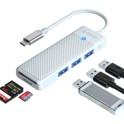 Orico Type-C to 3.0 TF SD Kart Okuyucu 3 Portlu USB 3.0 Çoklayıcı Adaptör Beyaz - Orico