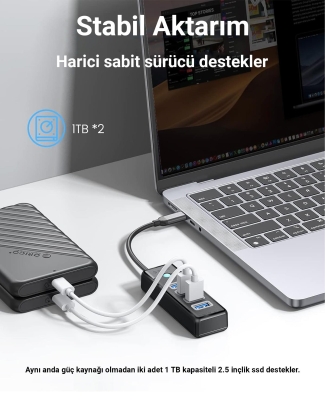 Orico Type-C to USB-A 3.0 4 Portlu Ultra Slim USB Çoklayıcı Hub Siyah - 6