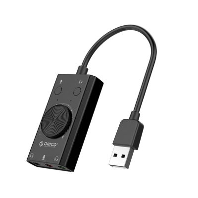 Orico USB 2.0 TRS / TRRS 3.5mm Ses Ayar Tekerlekli Jack Girişli Harici Ses Kartı Siyah - Orico