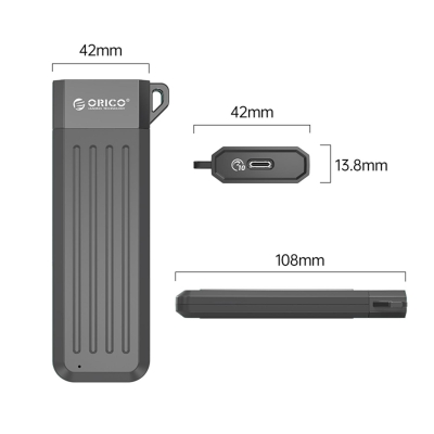 Orico USB 3.1 Gen2 Type-C 10Gbps M.2 NVMe SATA SSD Disk Kutusu Gri - 2