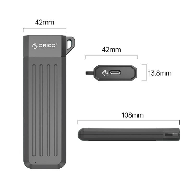Orico USB 3.1 Gen2 Type-C 10Gbps M.2 NVMe SATA SSD Disk Kutusu Gri - 2