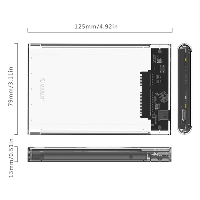 Orico USB 3.1 Gen2 Type-C 2.5” inch SATA SSD Hard Disk Kutusu Şeffaf - 5
