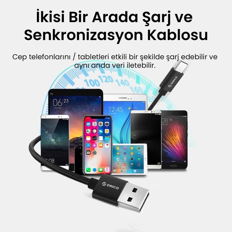 Orico USB to Type-C 2.4A Örgülü Data ve Şarj Kablosu 1 Metre Siyah - 4