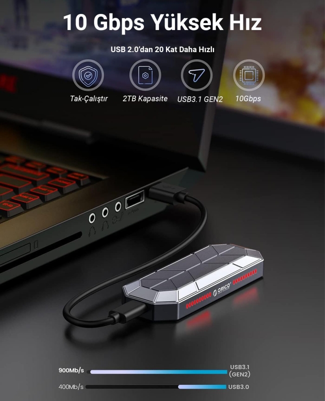 Orico USB3.1 Gen2 10Gbps UASP M.2 NVMe SSD RGB Renkli Disk Kutusu Alüminyum - 5