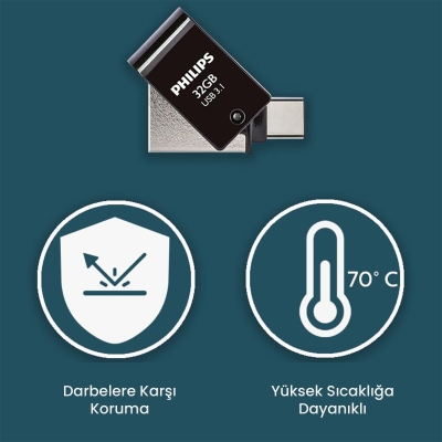 Philips 32GB OTG Dual Drive Type-C ve USB Flash Bellek - 3