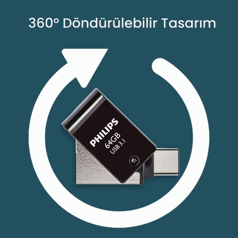 Philips 64GB OTG Dual Drive Type-C ve USB Flash Bellek - 5