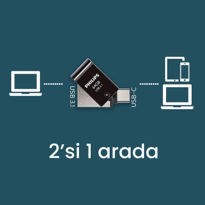 Philips 64GB OTG Dual Drive Type-C ve USB Flash Bellek - 4