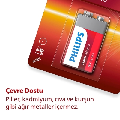 Philips 6LR61-P1B 9V Power Alkalin Pil - 6