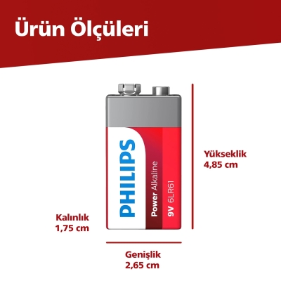 Philips 6LR61-P1B 9V Power Alkalin Pil - 7