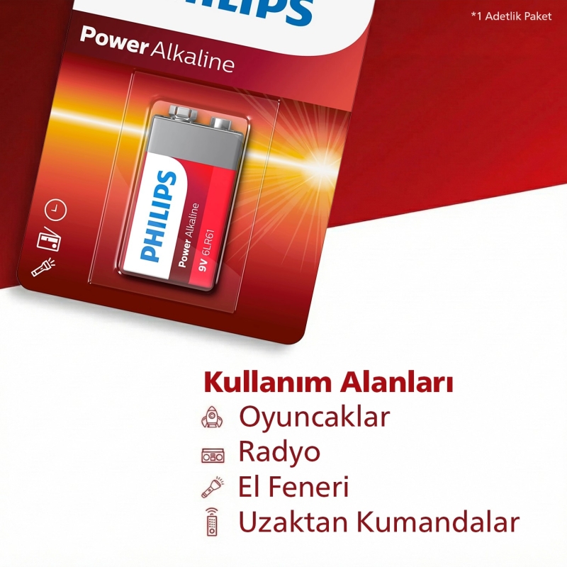 Philips 6LR61-P1B 9V Power Alkalin Pil - 4