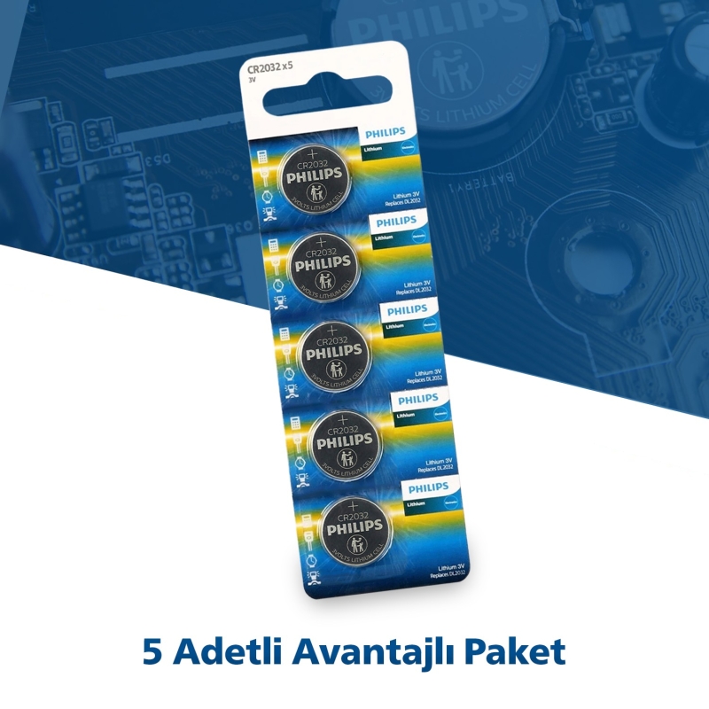 Philips CR2032 3V Lityum Düğme Pil 5'li Paket - 9